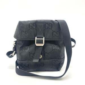 GUCCI Authentic Black Leather Messenger Shoulder Bag